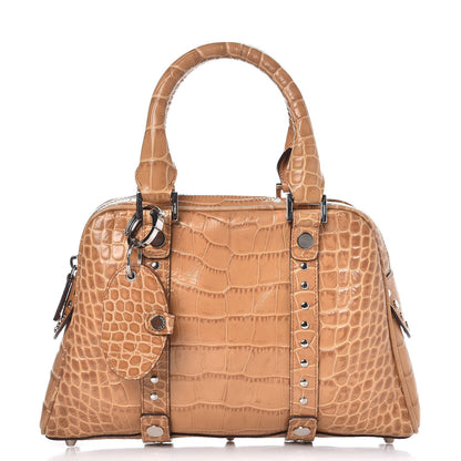 Versace Croc Calfskin Embossed Small Studded Satchel Beige 1 of 9