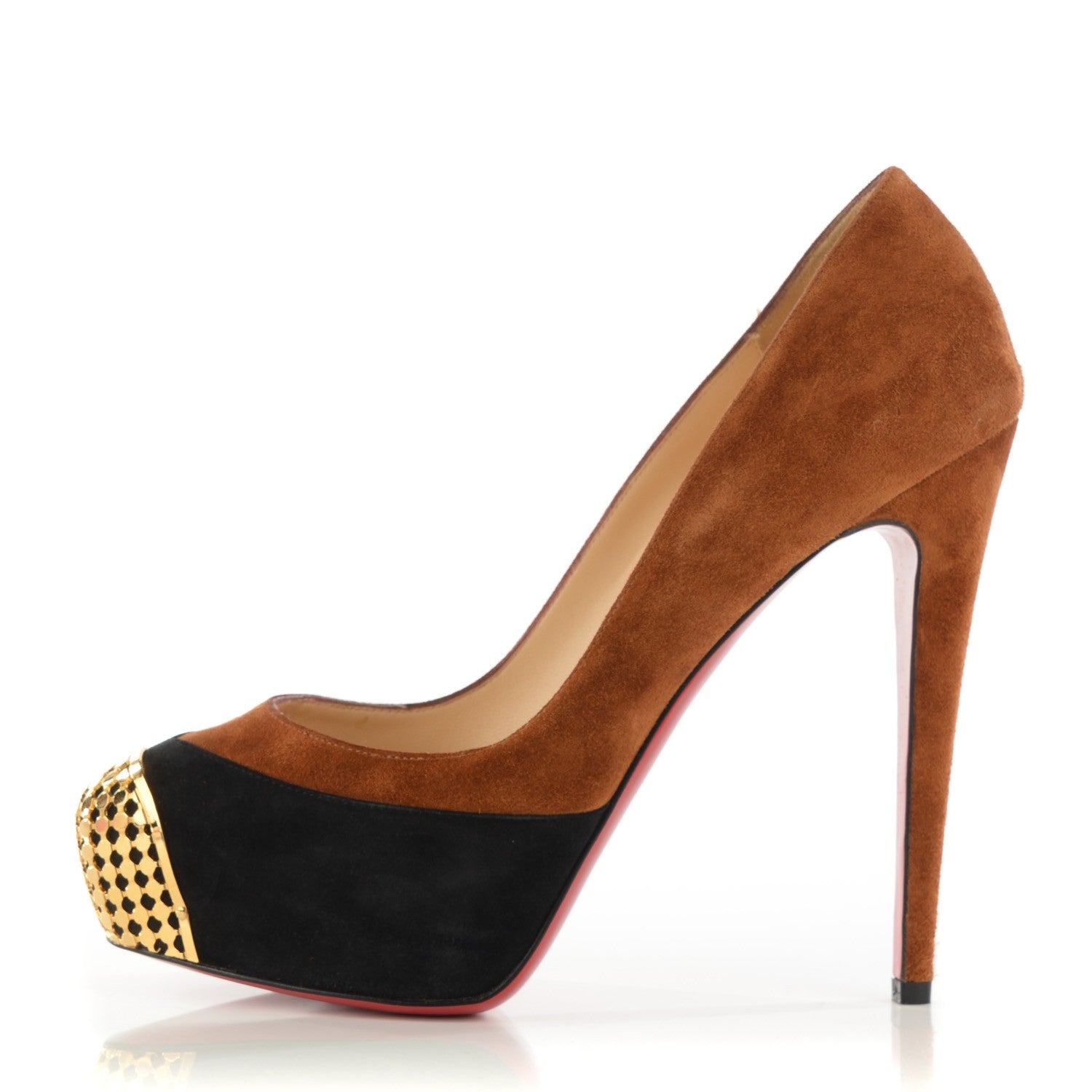 Christian Louboutin Suede Calfskin Maggie 140 Pumps 38.5 Black Brown 1 of 16