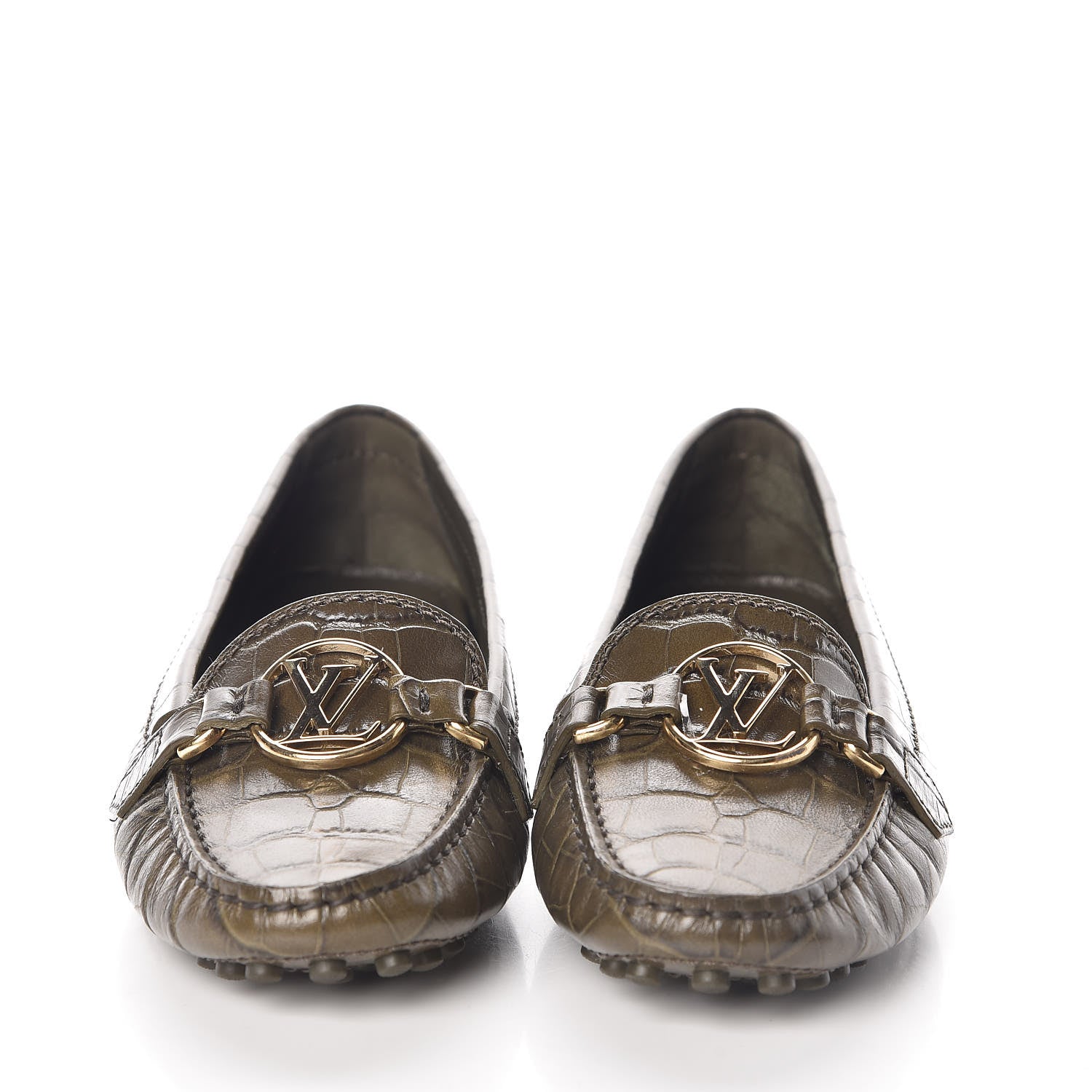 Louis Vuitton Calfskin Crocodile Embossed Dauphine Loafers 37.5 Green 2 of 8