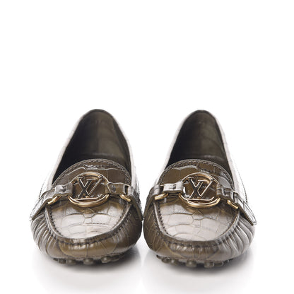 Louis Vuitton Calfskin Crocodile Embossed Dauphine Loafers 37.5 Green 2 of 8