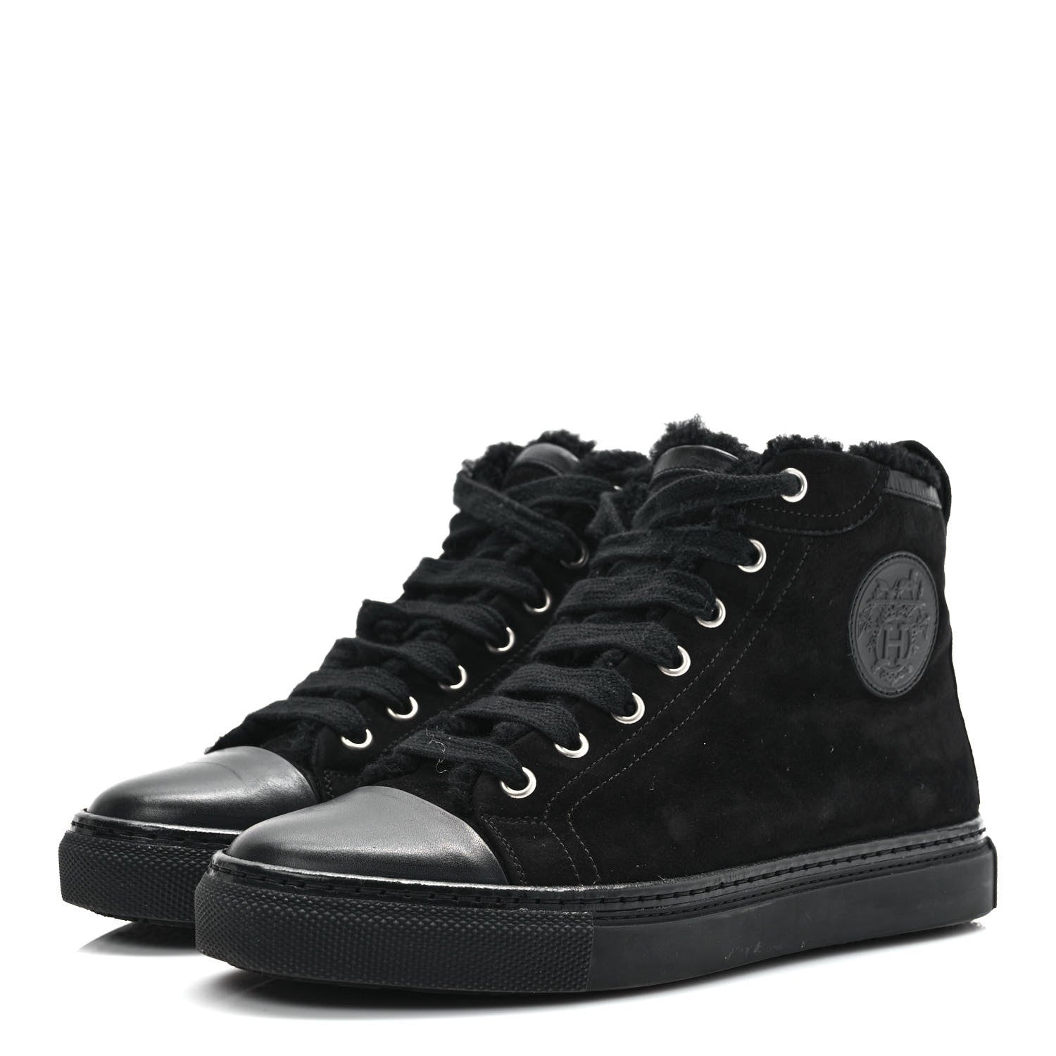 Hermes Suede Shearling Womens Jimmy High Top Sneakers 35.5 Black 3 of 7