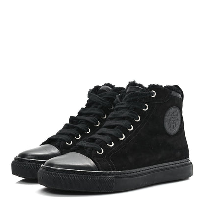 Hermes Suede Shearling Womens Jimmy High Top Sneakers 35.5 Black 3 of 7