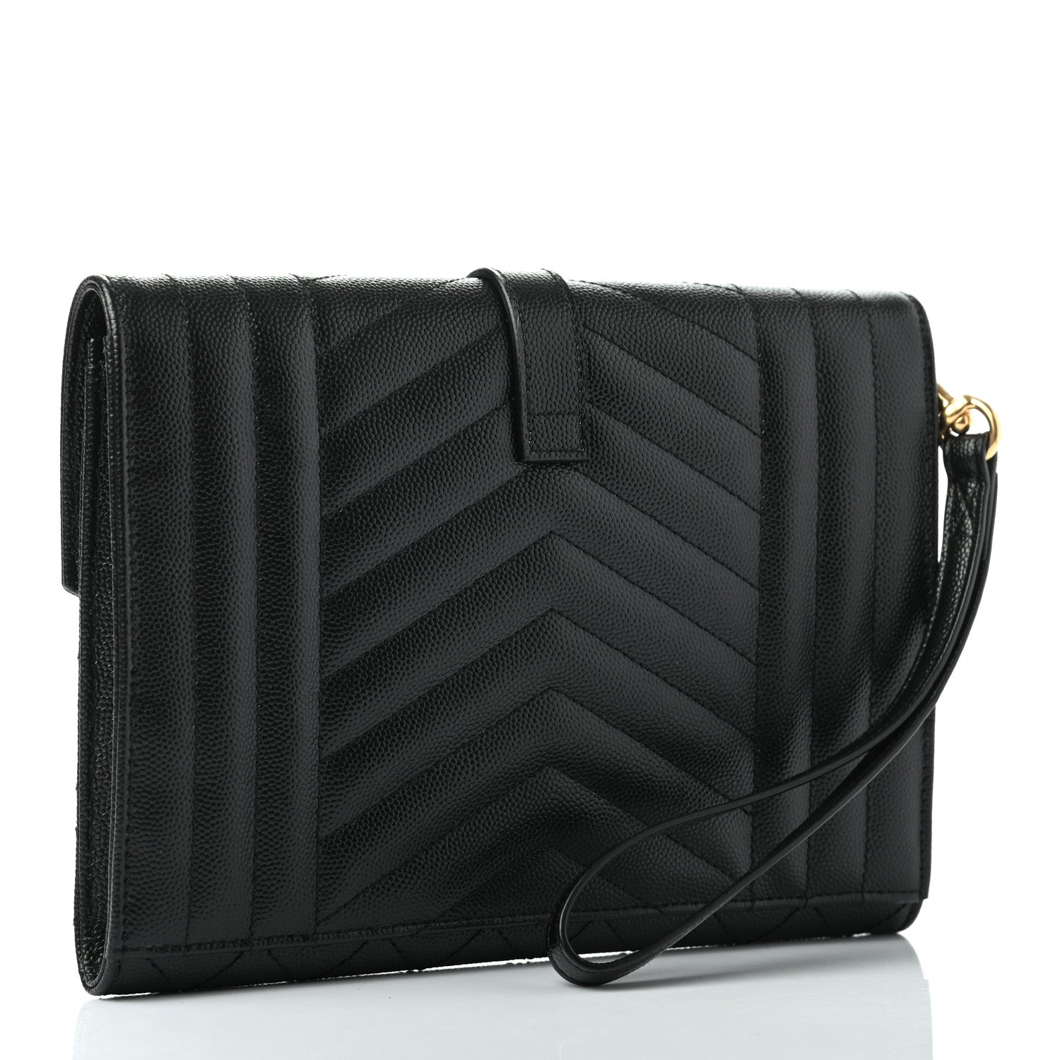 Saint Laurent Grain De Poudre Textured Mixed Matelasse Triquilt Monogram Clutch Black 3 of 7