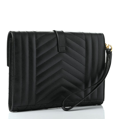 Saint Laurent Grain De Poudre Textured Mixed Matelasse Triquilt Monogram Clutch Black 3 of 7
