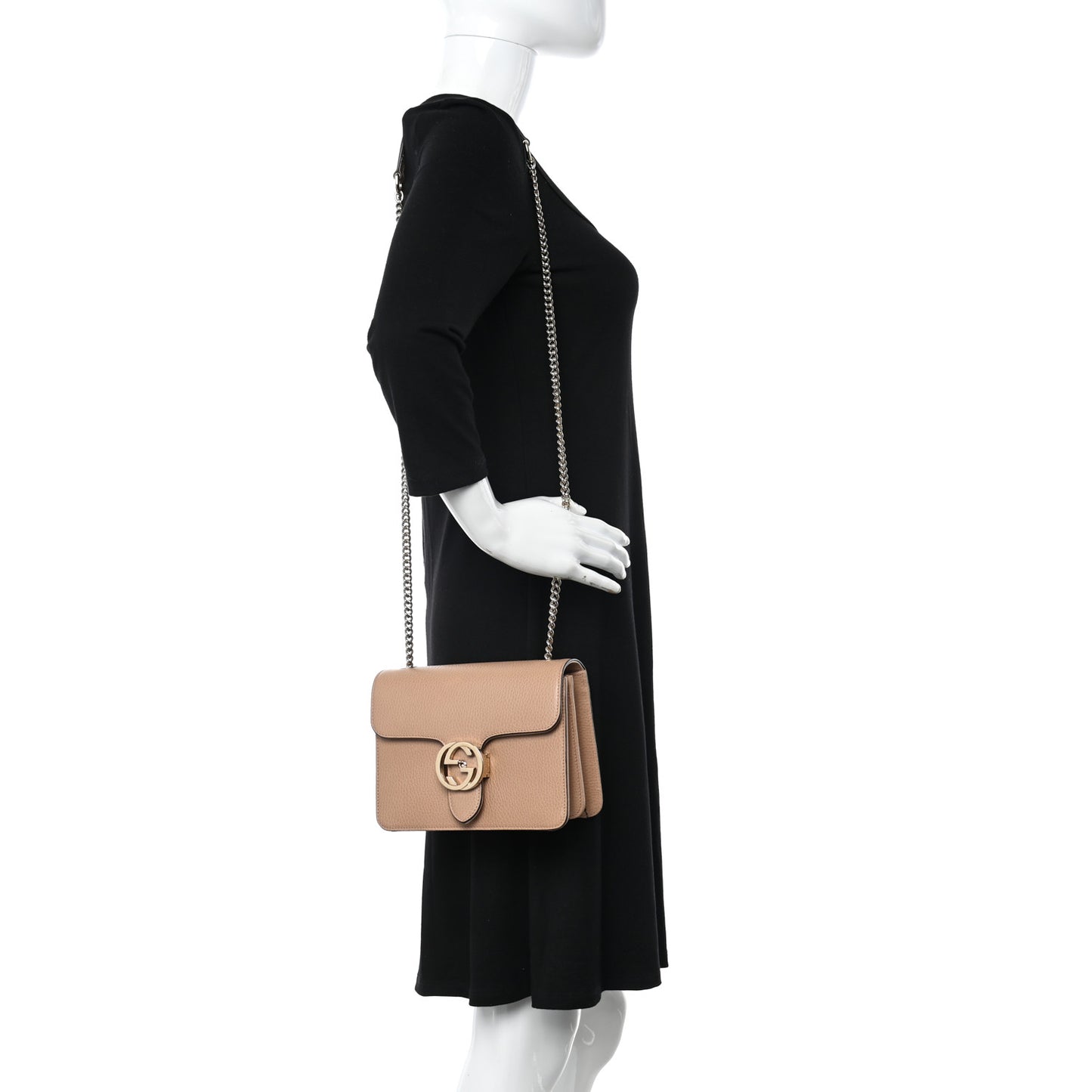 Dollar Calfskin Small Interlocking G Shoulder Bag Camelia
