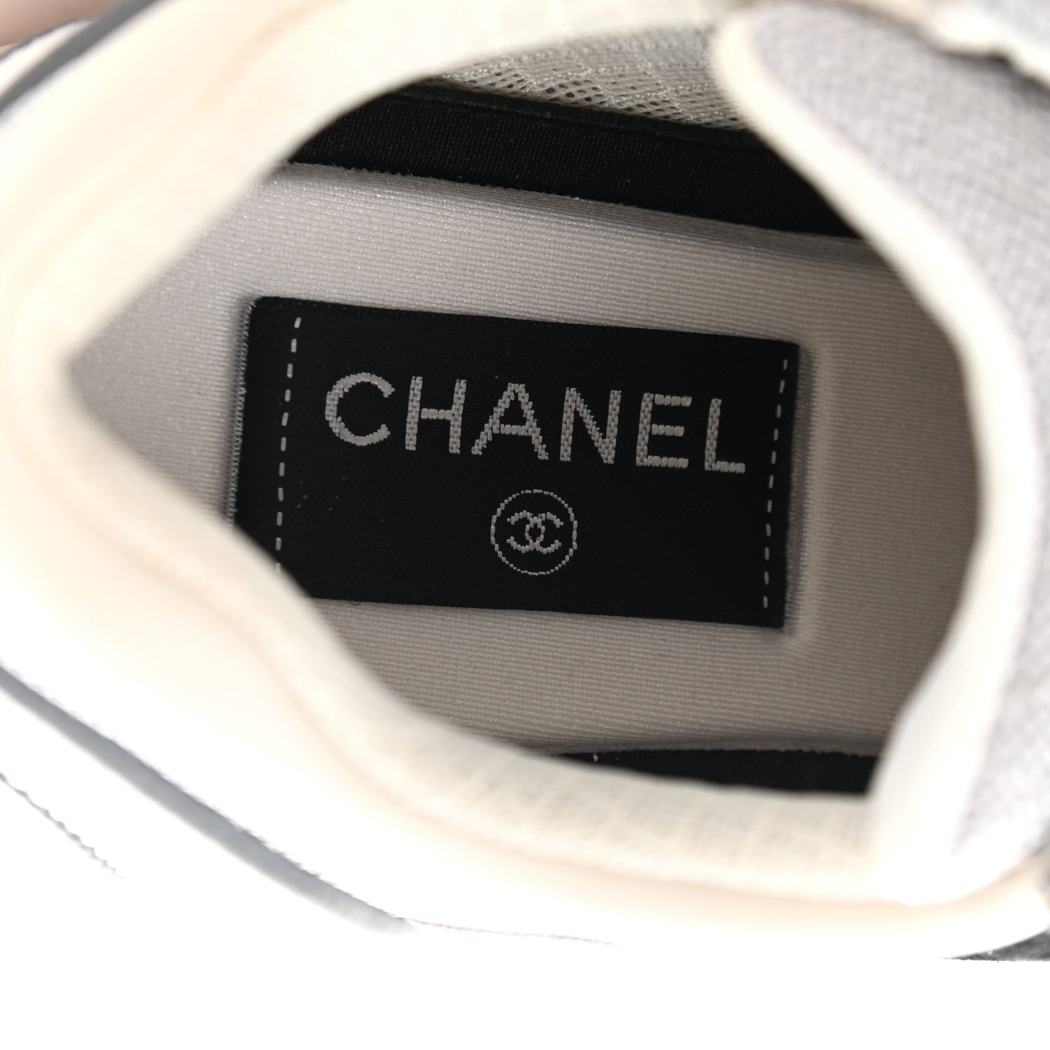 Chanel Mesh Suede Calfskin Grained Calfskin Womens CC Sneakers 38 Grey White 7 of 9