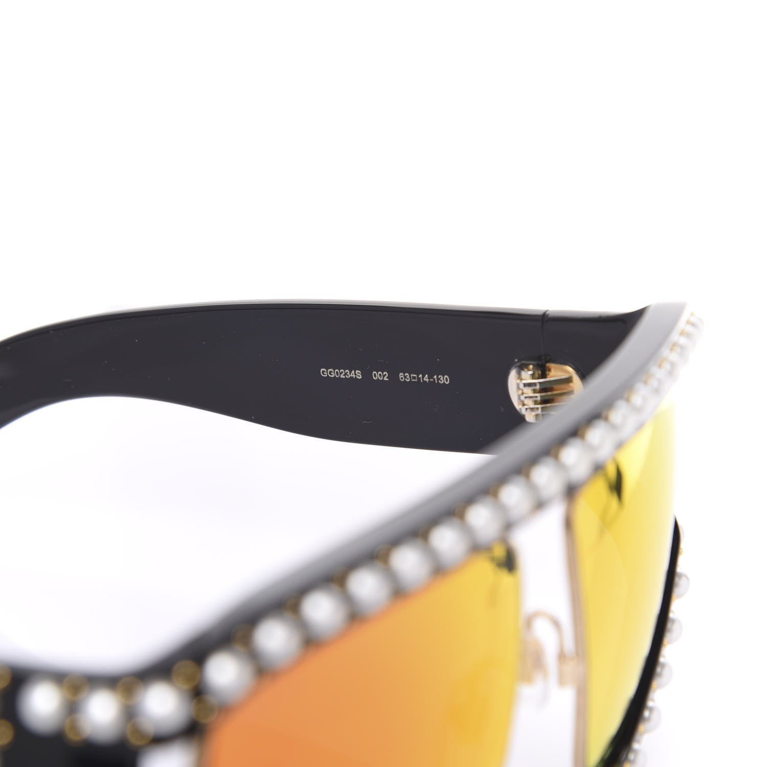 Gucci Acetate Pearl Rectangular Frame Sunglasses GG0234S Black Orange 5 of 8