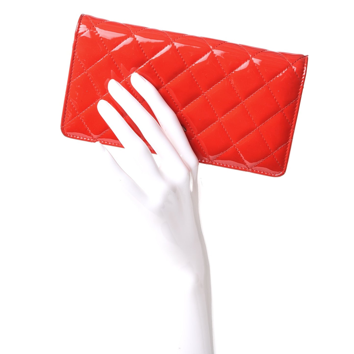Patent Calfskin Quilted Yen Wallet Red
