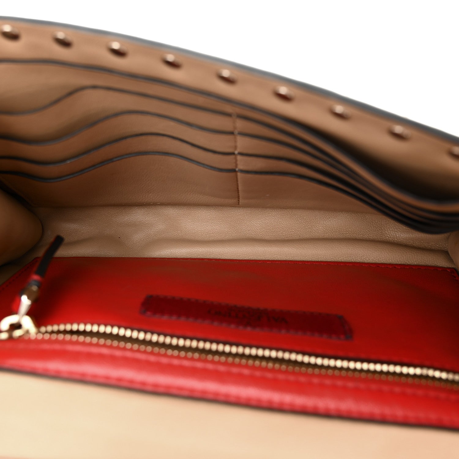 Valentino Garavani Nappa Rockstud Spike Wallet On Chain Camel Rose 5 of 10