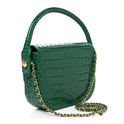 Chanel Crocodile Embossed Calfskin Turn Around Mini Flap Bag With Top Handle  Green 3 of 11