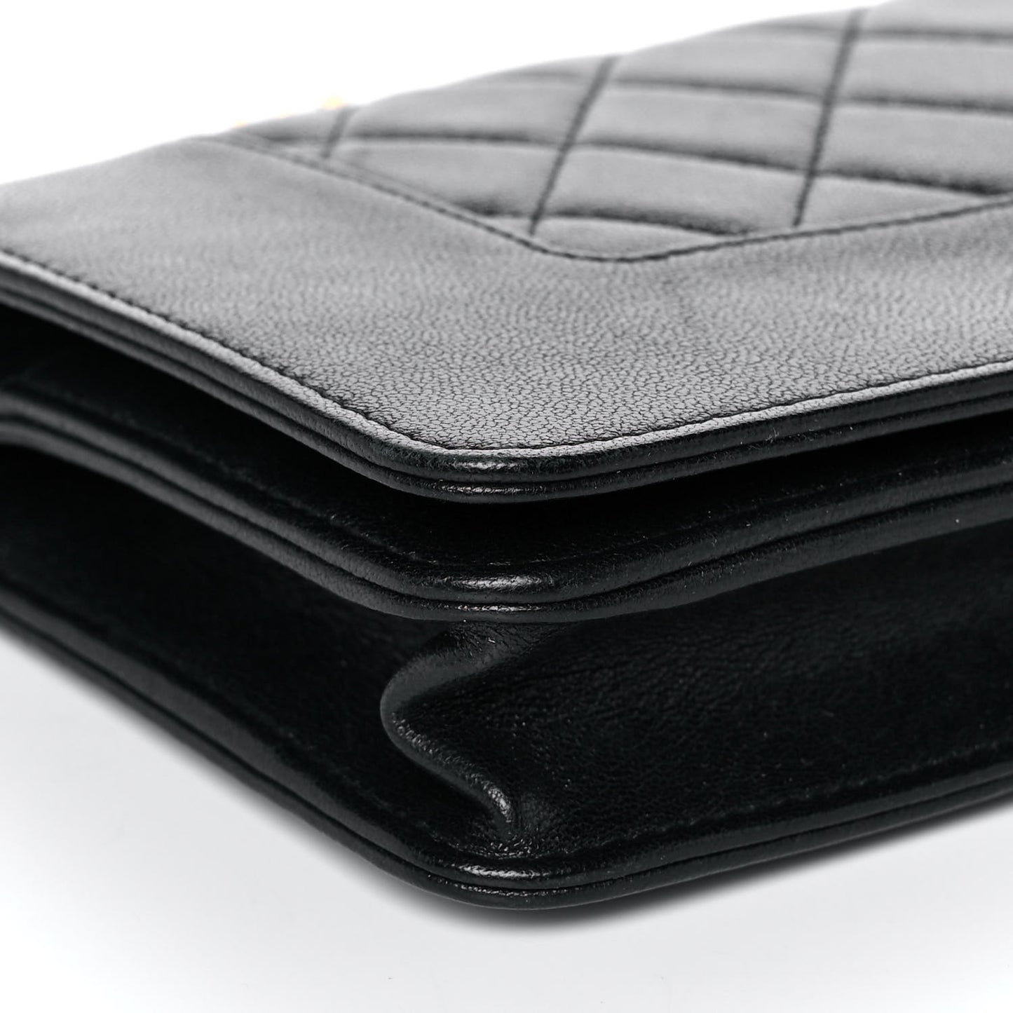 Sheepskin Quilted Mini Vintage Mademoiselle Wallet On Chain WOC Black