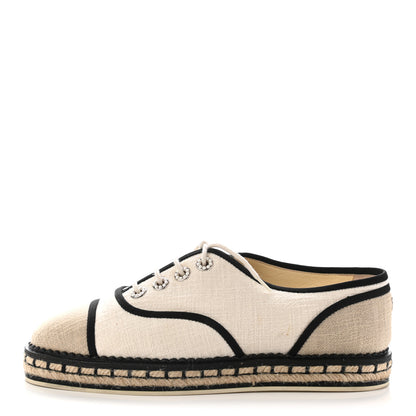 Chanel Cotton Lace Up Espadrilles 37 Light Beige 1 of 8