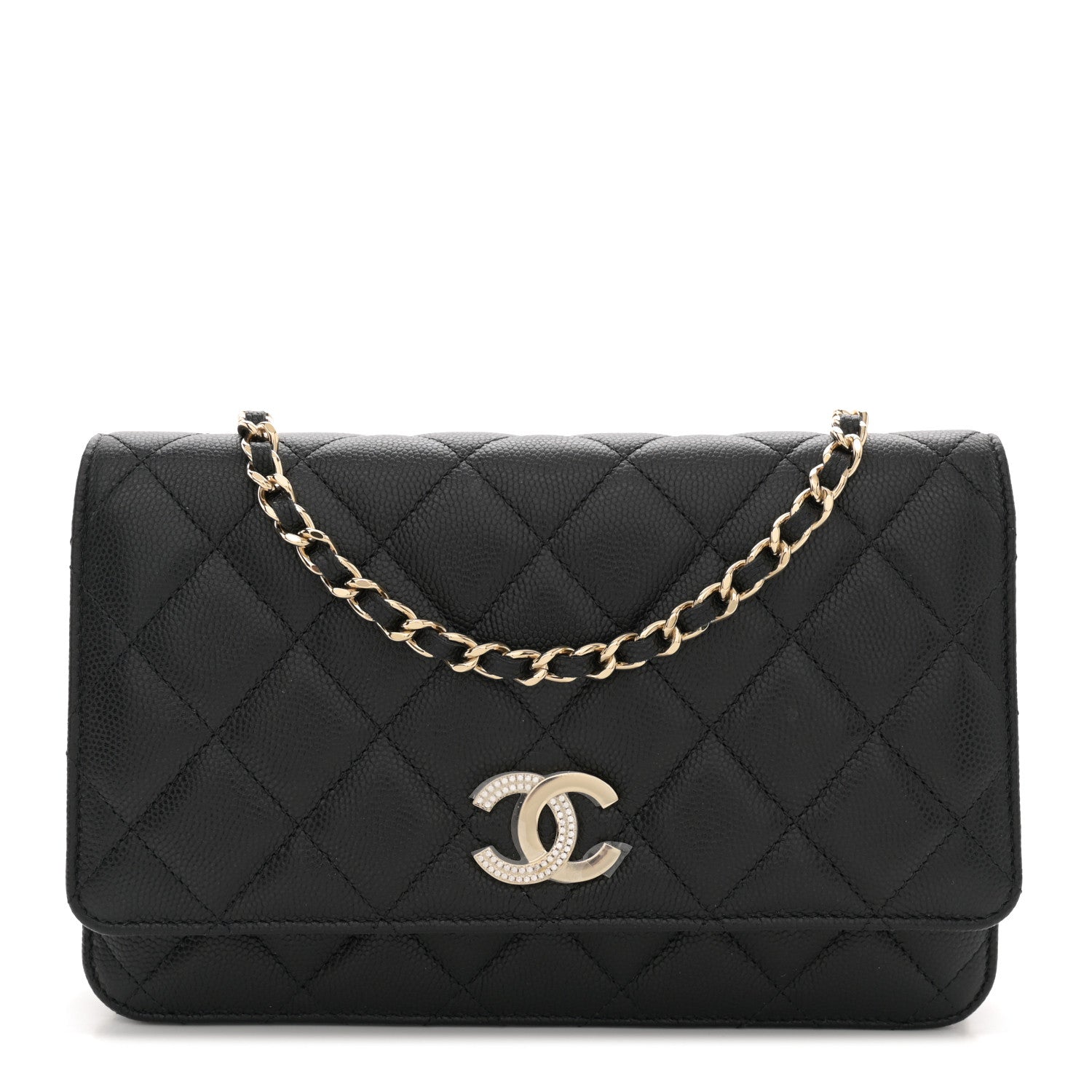 Chanel Caviar Quilted Crystal CC Wallet On Chain WOC Black 1 of 11