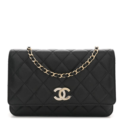Chanel Caviar Quilted Crystal CC Wallet On Chain WOC Black 1 of 11
