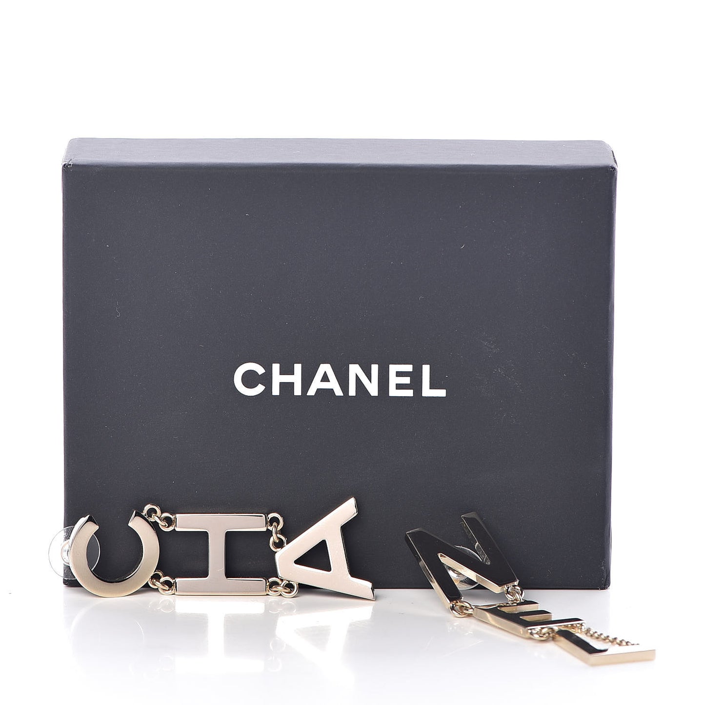 Metal Cha-Nel Logo Drop Earrings Gold