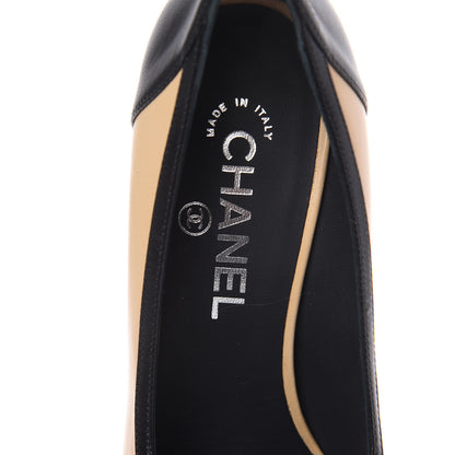 Chanel Lambskin Cap Toe Bow Pumps 38 Beige Black 7 of 12