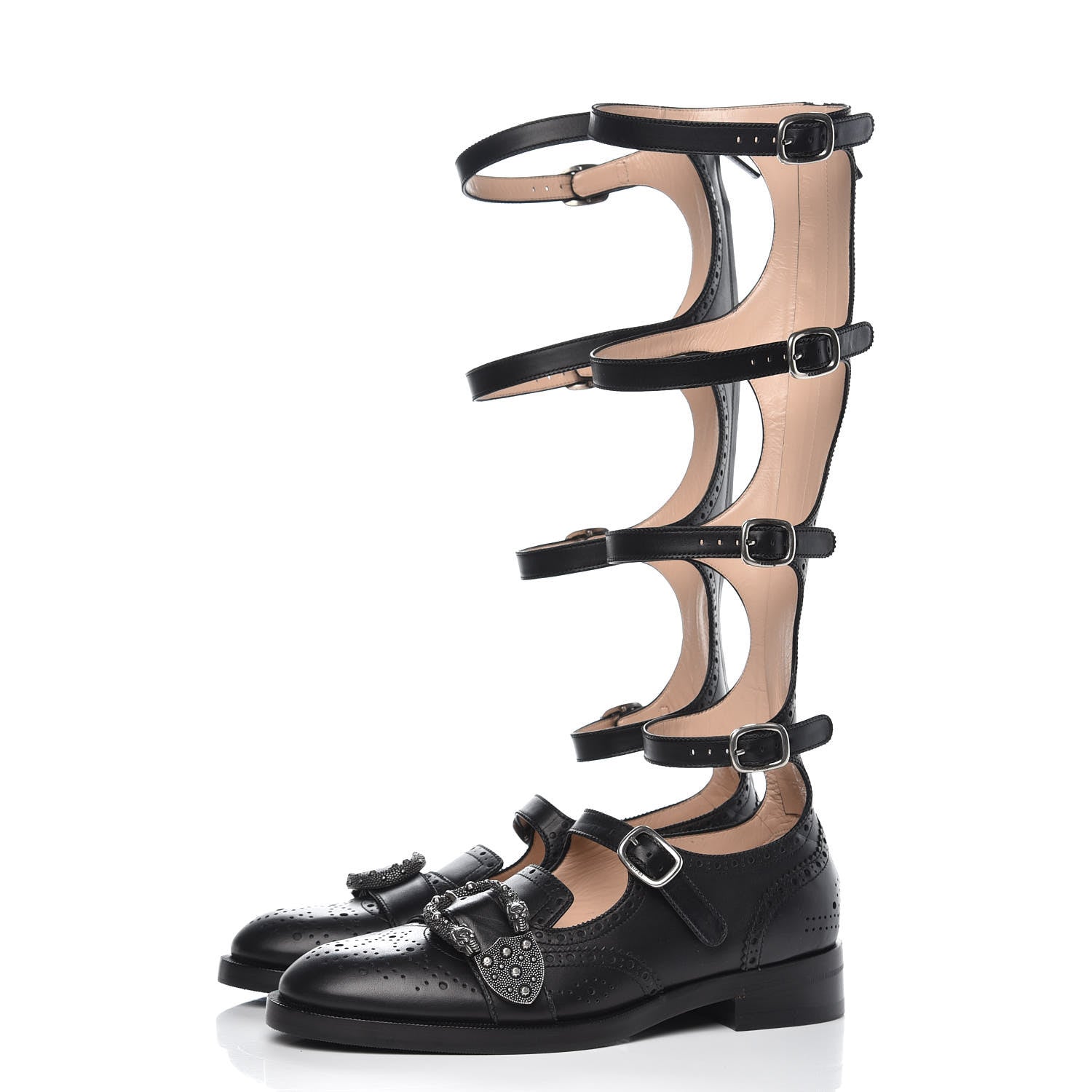 Gucci Calfskin Queercore Brogue Knee High Boots 39.5 Black 3 of 9