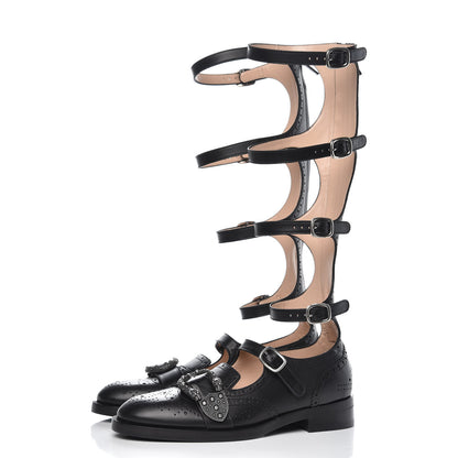 Gucci Calfskin Queercore Brogue Knee High Boots 39.5 Black 3 of 9