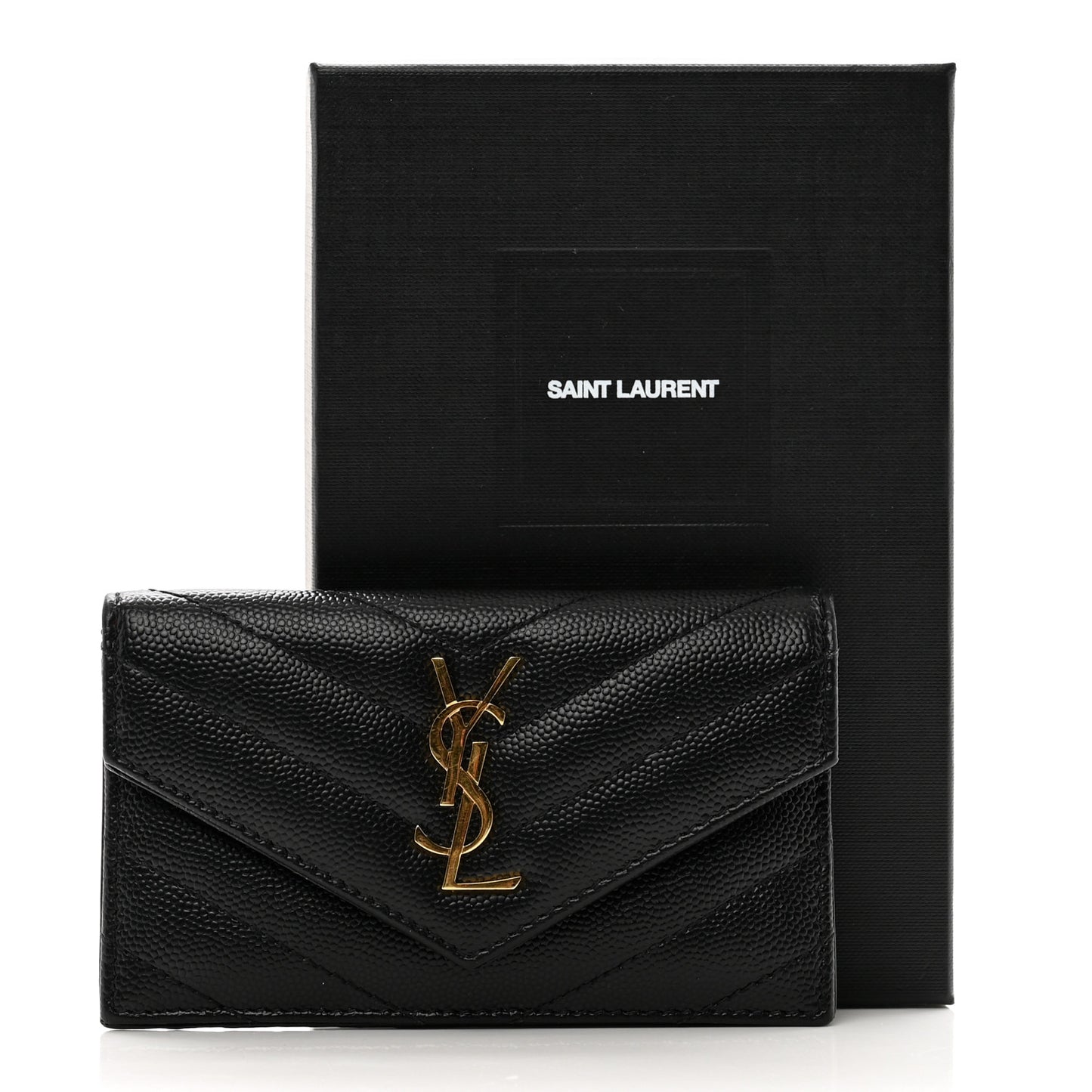 Grain De Poudre Matelasse Chevron Monogram Compact Wallet Black