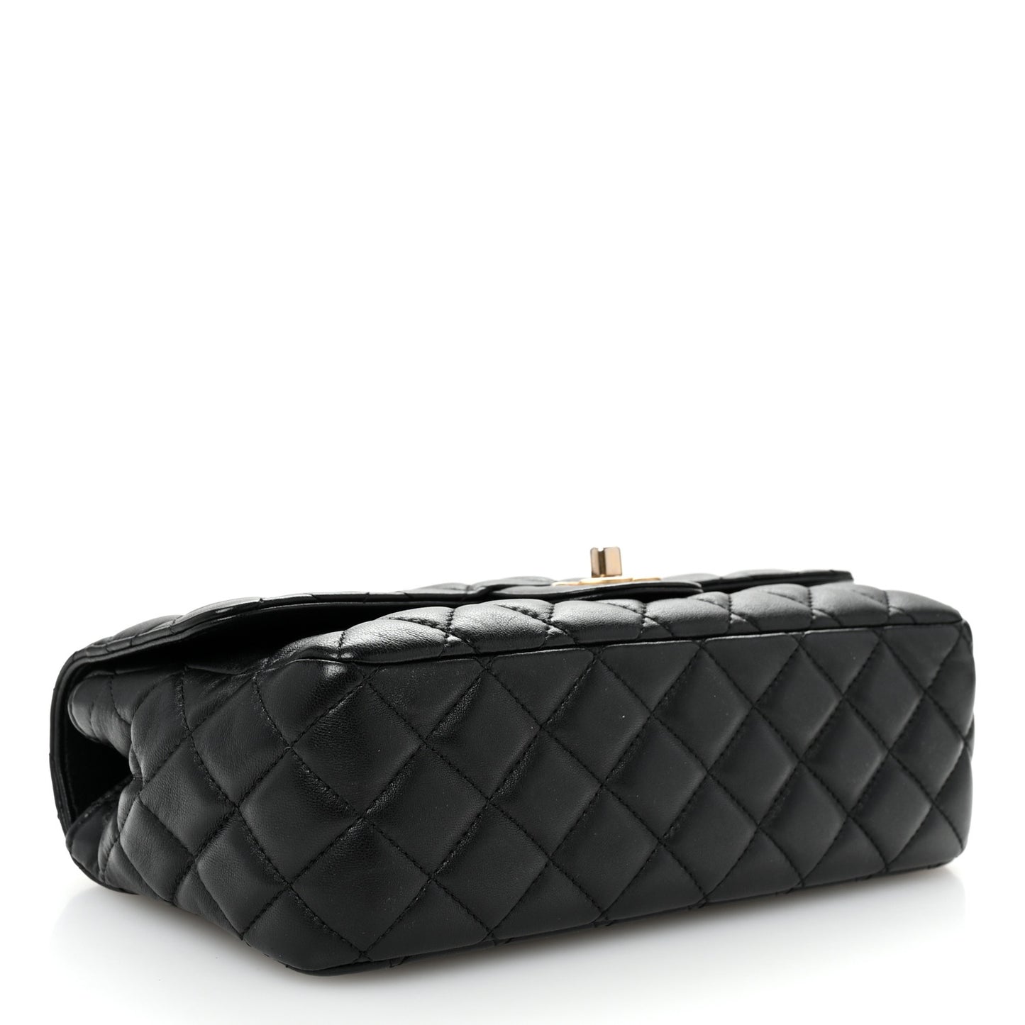 Lambskin Quilted Small Metal Top Handle Flap Black