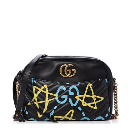 Gucci Calfskin Matelasse GucciGhost Medium GG Marmont Chain Shoulder Bag Black New Acquamarine 1 of 10