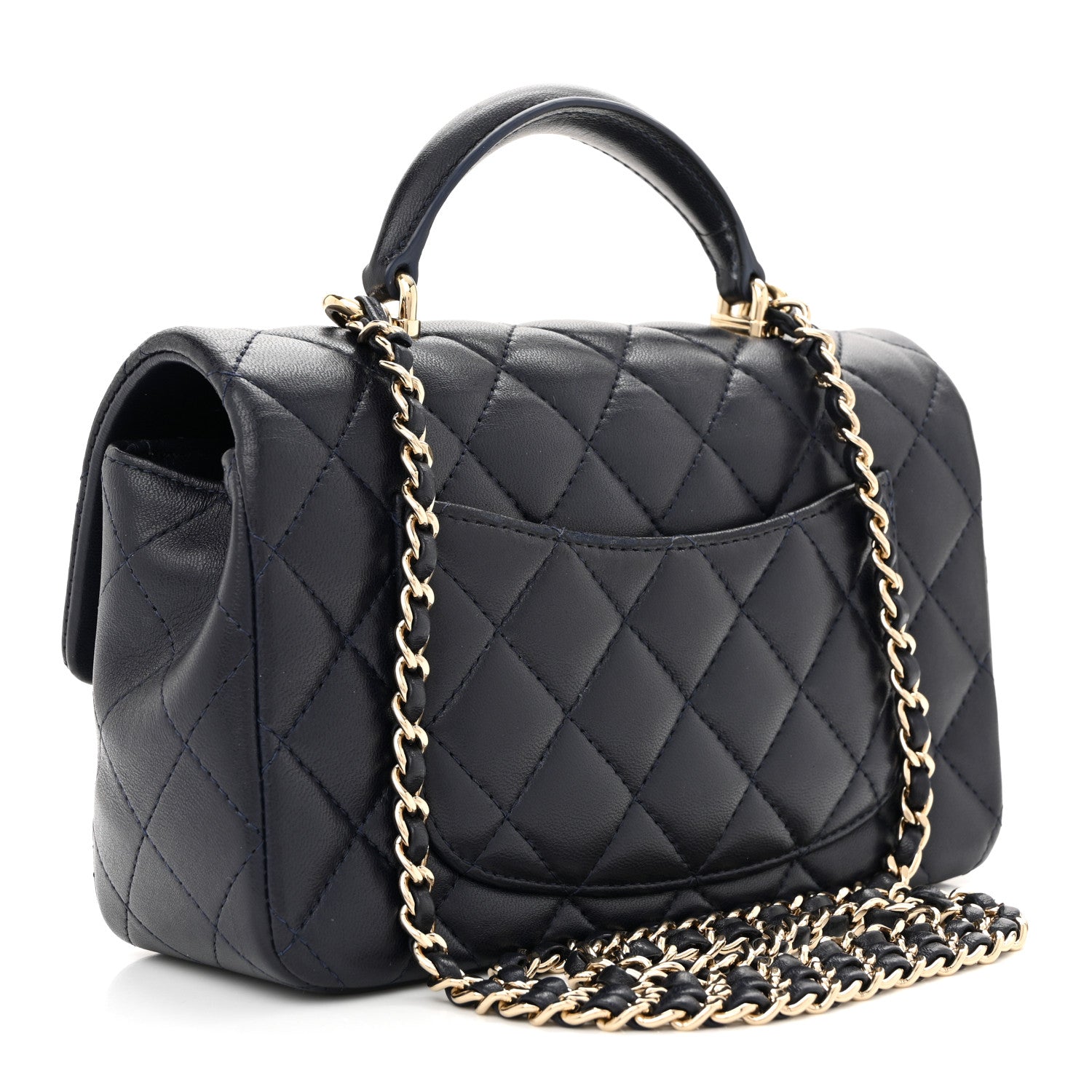Chanel Lambskin Quilted Mini Top Handle Rectangular Flap Navy Blue 3 of 12
