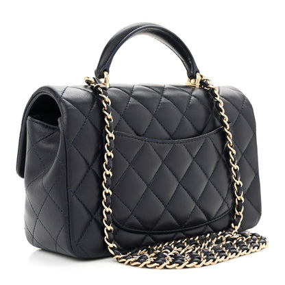 Chanel Lambskin Quilted Mini Top Handle Rectangular Flap Navy Blue 3 of 12