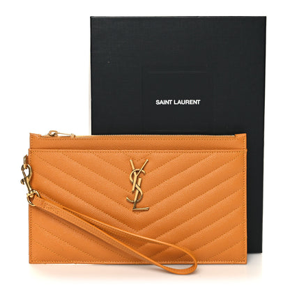 Saint Laurent Grain De Poudre Chevron Monogram Large Bill Pouch Senape Yellow 11 of 11