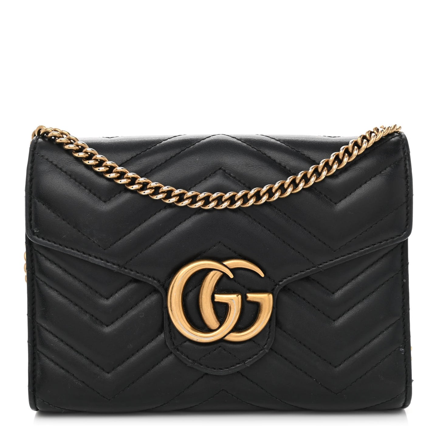 Calfskin Matelasse GG Marmont Chain Wallet Black
