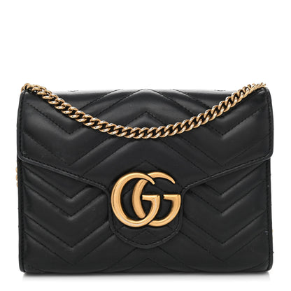 Gucci Calfskin Matelasse GG Marmont Chain Wallet Black 1 of 10