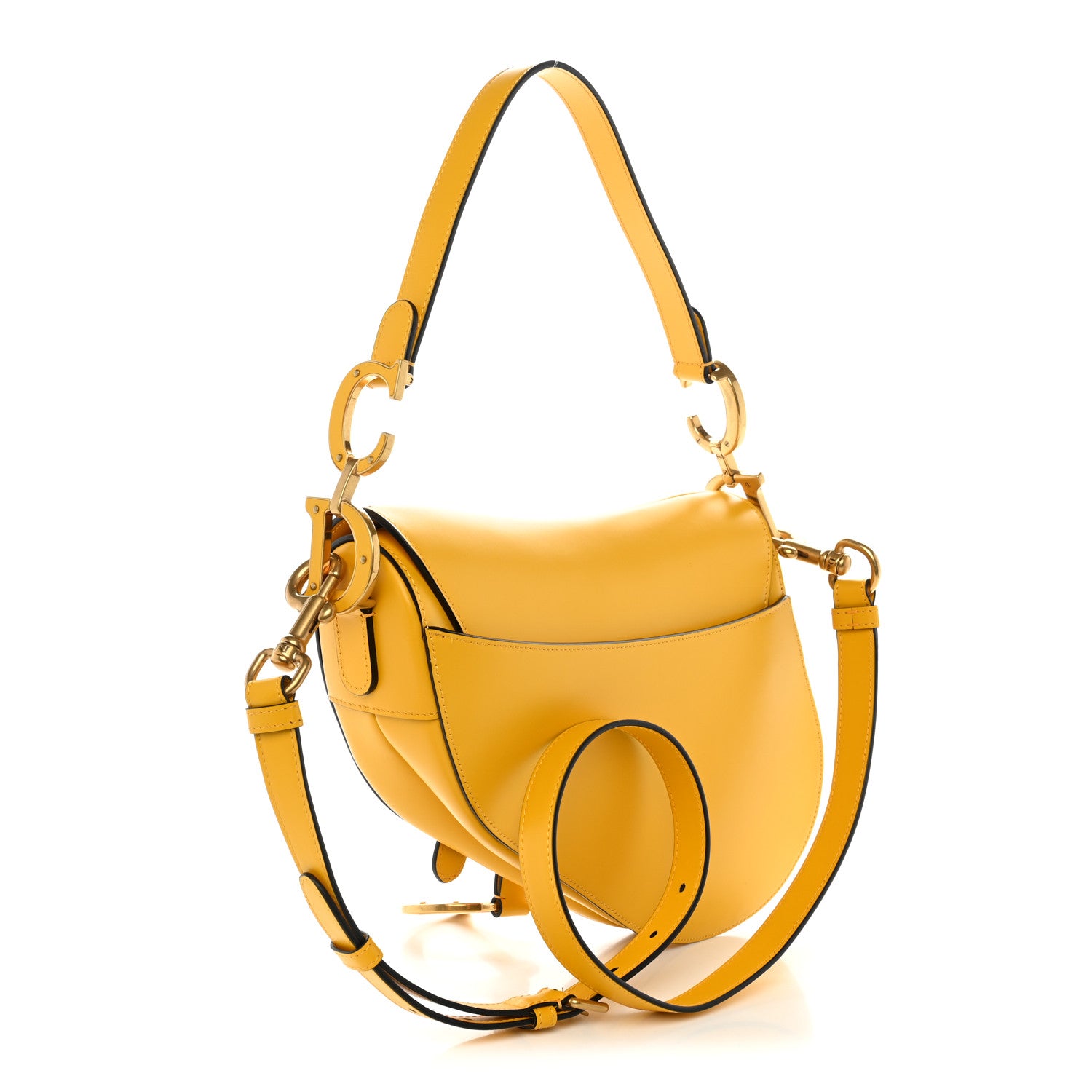 Christian Dior Calfskin Saddle Bag With Strap Yellow 3 of 11