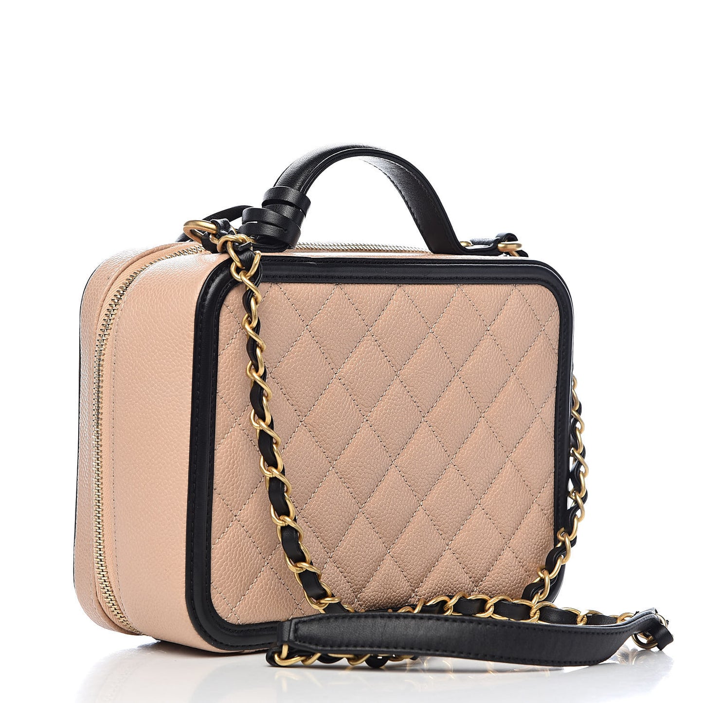 Caviar Quilted Medium CC Filigree Vanity Case Beige Black