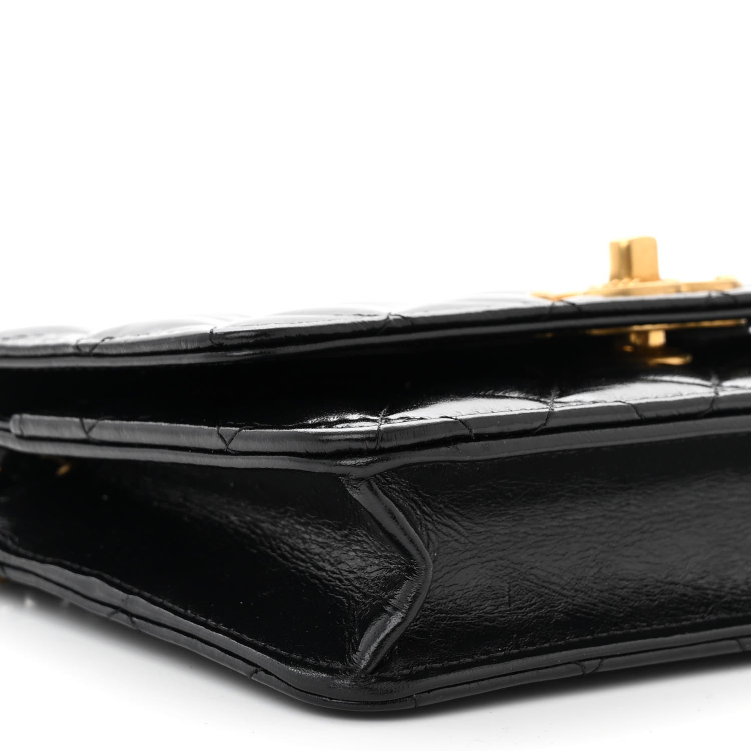Chanel Shiny Calfskin Quilted Wallet On Chain WOC Black 10 of 11