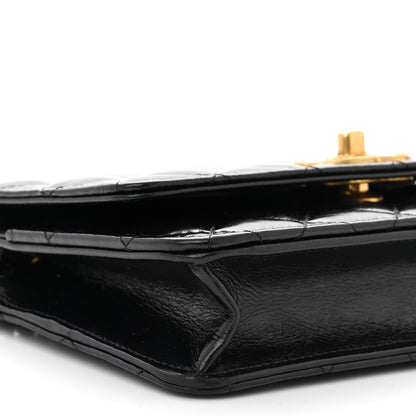Chanel Shiny Calfskin Quilted Wallet On Chain WOC Black 10 of 11