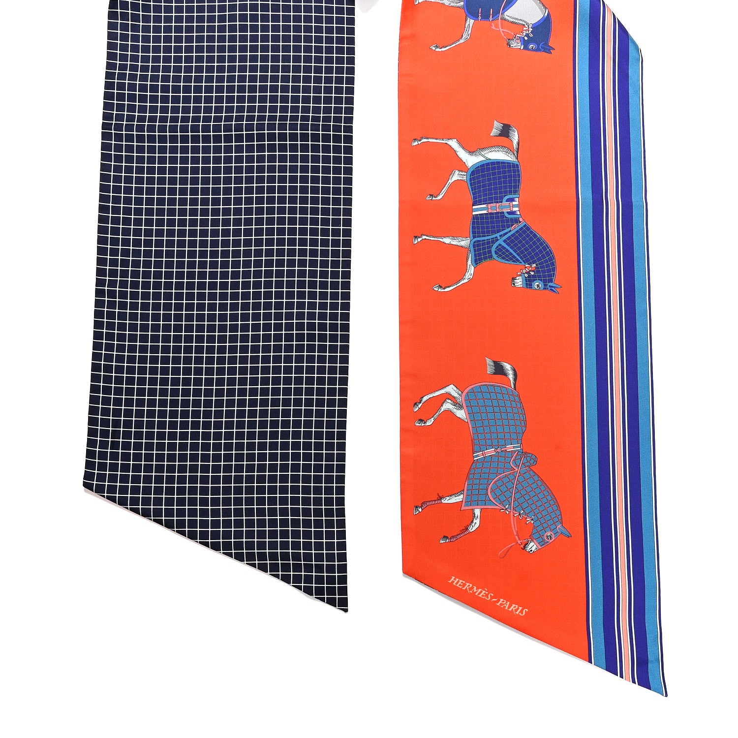 Hermes Silk Couvertures et Tenues de Jour a Carreaux Maxi Twilly Cut Vermillon Marine Ciel 2 of 4
