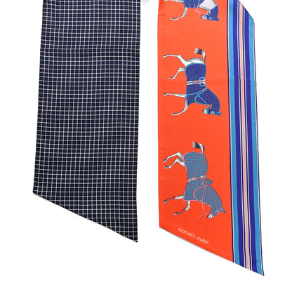 Hermes Silk Couvertures et Tenues de Jour a Carreaux Maxi Twilly Cut Vermillon Marine Ciel 2 of 4
