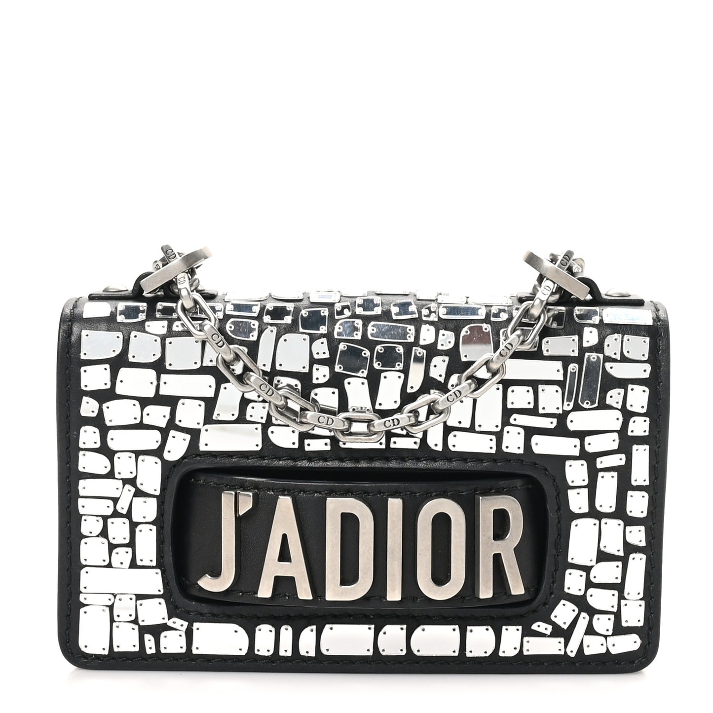 Smooth Calfskin Embroidered Mosaic of Mirrors Mini J'Adior Chain Flap Bag Black