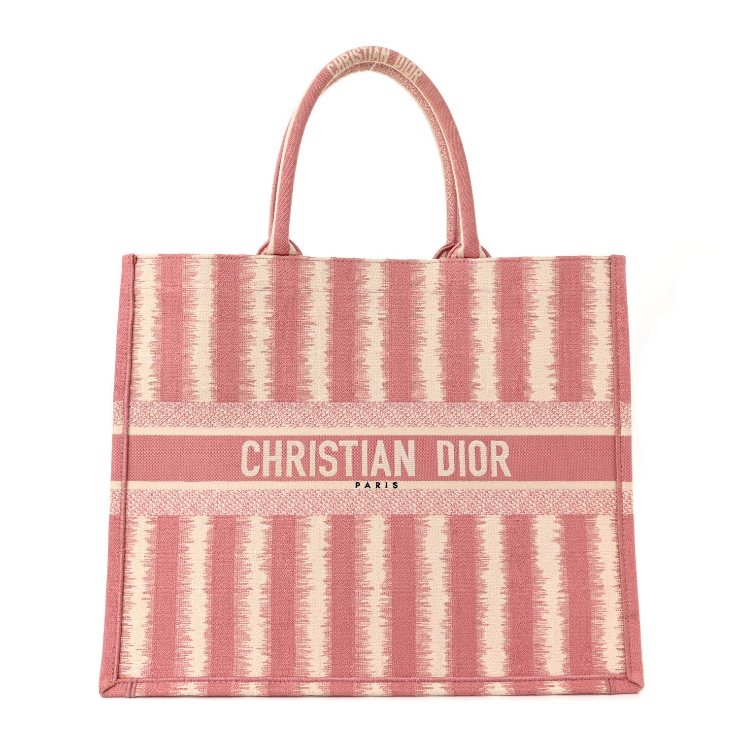 Christian Dior CHRISTIAN DIOR Canvas Embroidered Large Striped Book Tote Pink 1 of 15