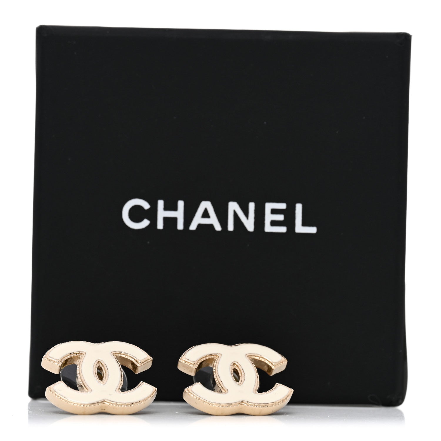Chanel Enamel CC Earrings Gold White 5 of 5