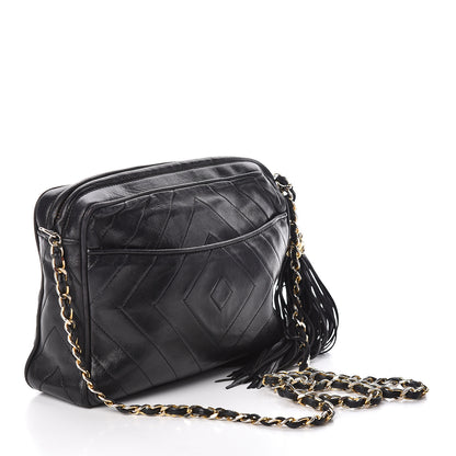 Chanel Lambskin Chevron Quilted Tassel Camera Case Black 3 of 17