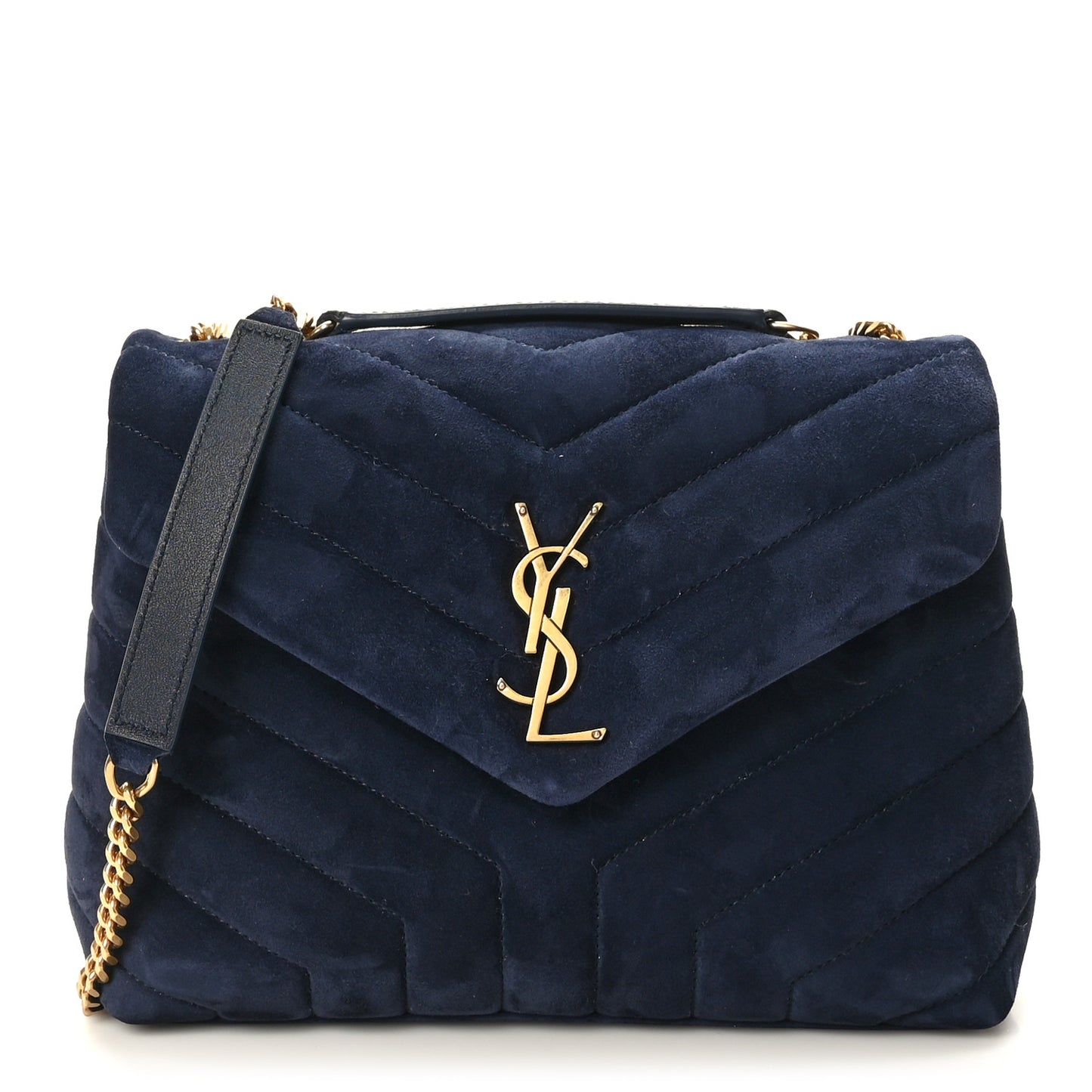 Suede Calfskin Y Quilted Monogram Small Loulou Chain Satchel Deep Marine