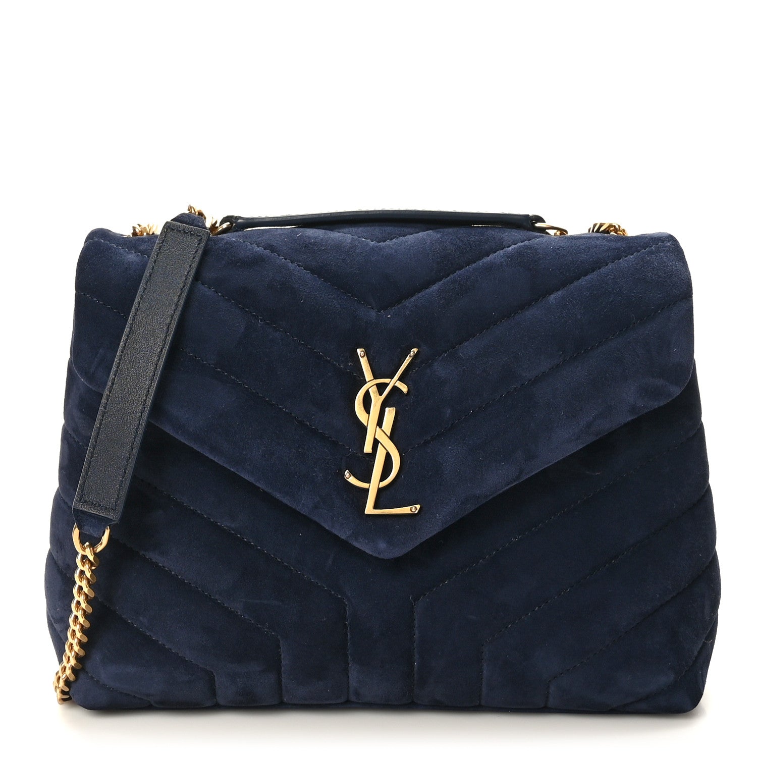 Saint Laurent Suede Calfskin Y Quilted Monogram Small Loulou Chain Satchel Deep Marine 1 of 10