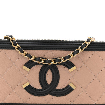 Chanel Caviar Quilted CC Filigree Clutch With Chain Beige Black 8 of 12