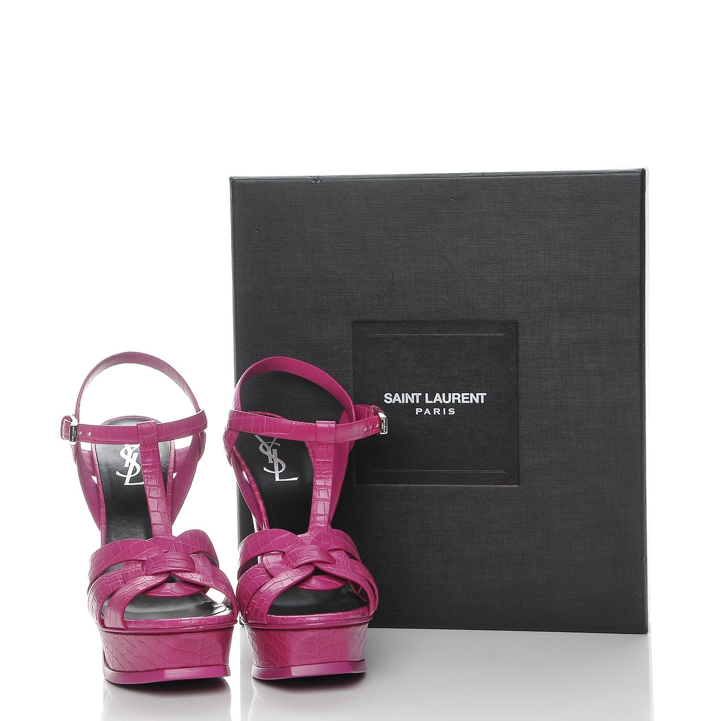 Calfskin Crocodile Embossed Tribute 105 Platform Sandals 37.5 Fuchsia Heroine