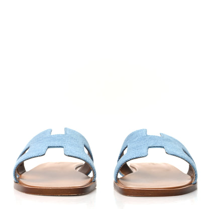 Hermes Denim Canvas Oran Sandals 38.5 Bleu Clair 2 of 9
