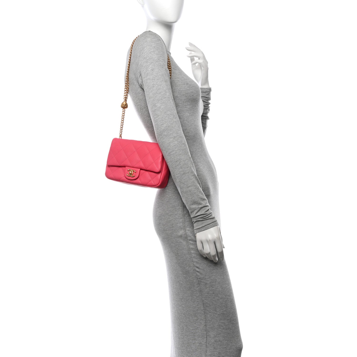 Chanel Caviar Quilted Sweetheart Mini Flap Dark Pink 2 of 10