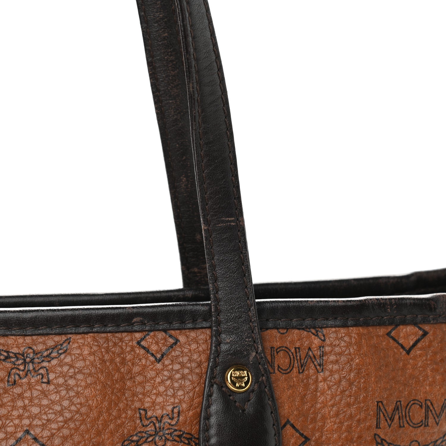 MCM Visetos Dog Bone Striped Shopper Tote Cognac 17 of 17