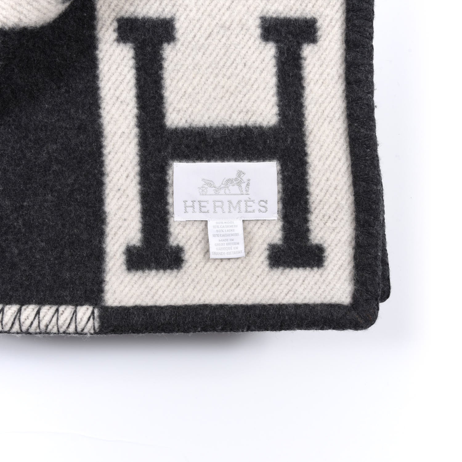 Hermes Wool Cashmere Avalon Blanket Ecru Gris Fonce 3 of 3