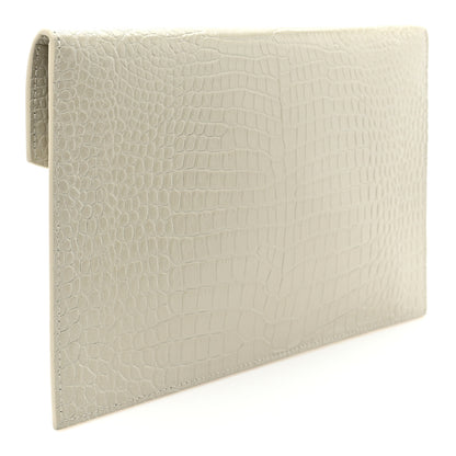 Saint Laurent Calfskin Crocodile Embossed Uptown Monogram Pouch Crema Soft 3 of 6