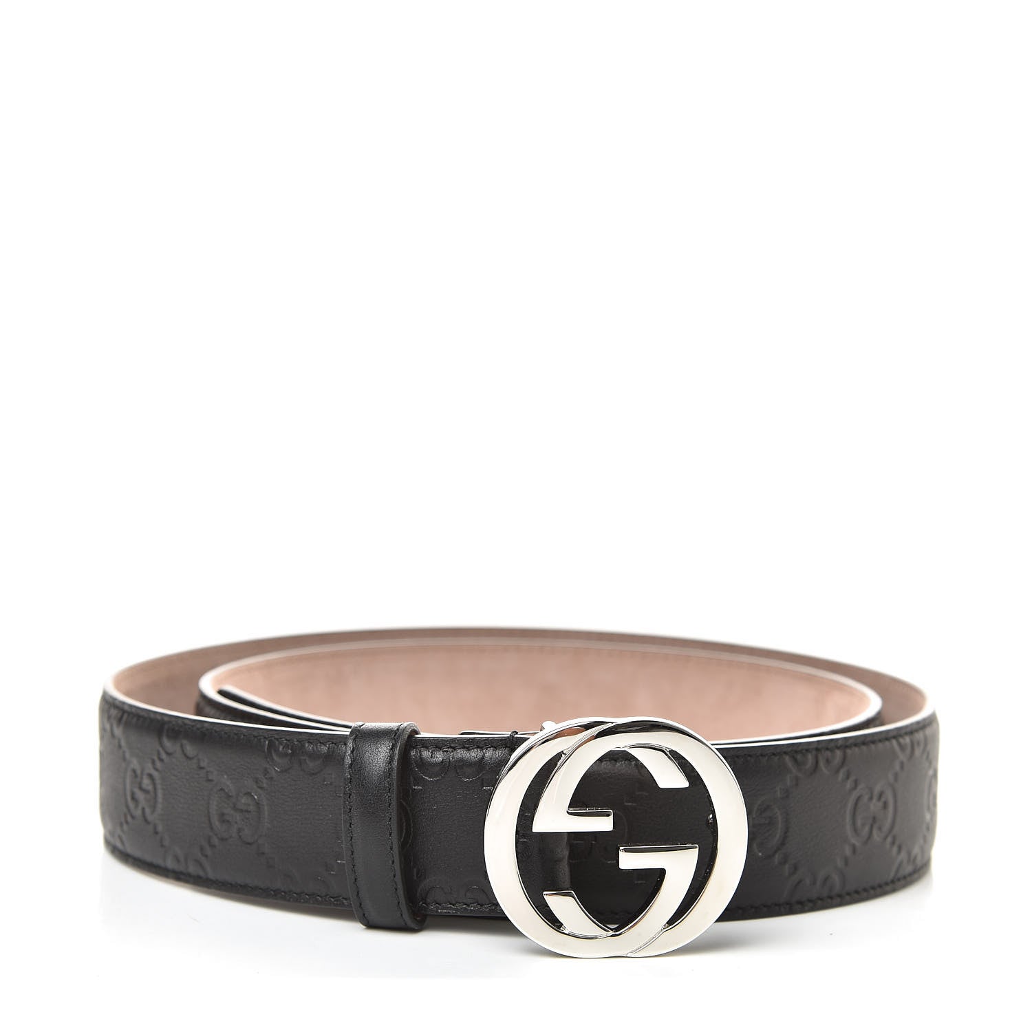 Gucci Soft Guccissima Margaux Calfskin Nickel Interlocking G 37mm Belt 105 42 Black 1 of 6